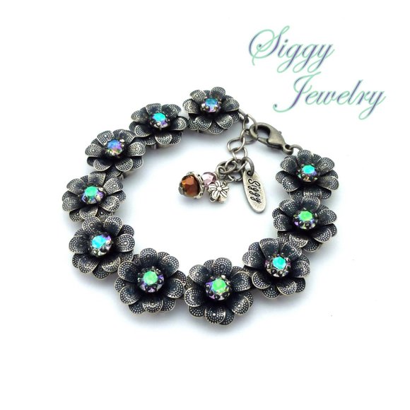 Swarovski Crystal Flower Statement Silver Bracelet - Picture 4 of 8